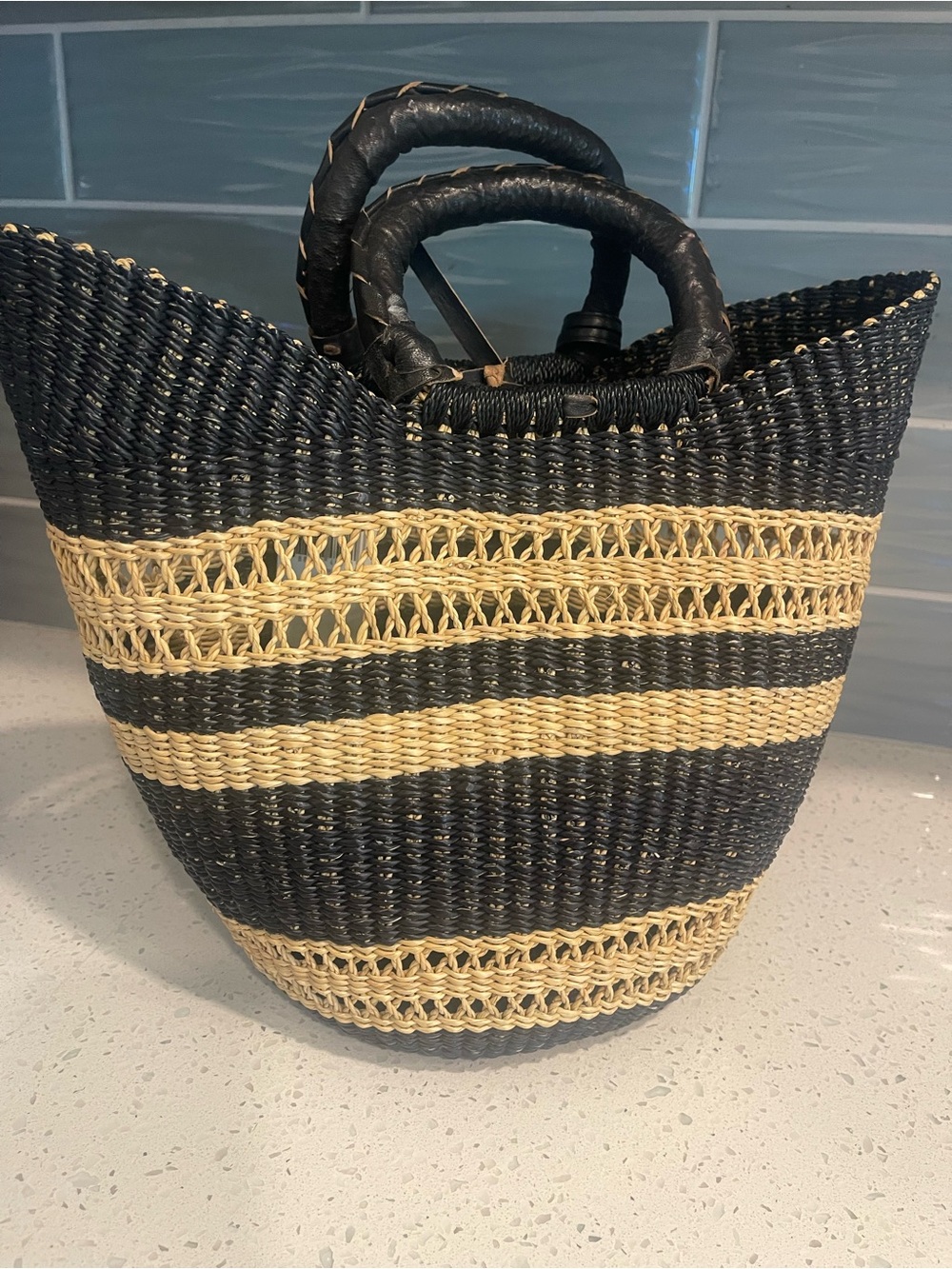 Ralph Lauren Black and Natural Striped Woven Tote - Picture 3 of 7